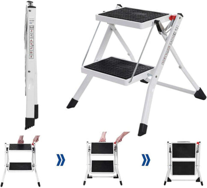 Huini Sicherheits-Stehleiter 2 Stufen Mini Tritthocker Klappbar Trittleiter Hohe Qualität Stahl ruts