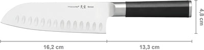 Fiskars Santoku-Messer mit Kullen, Sensei, Gesamtlänge: 29,5 cm, Rostfreier Stahl mit hohem Kohlenst