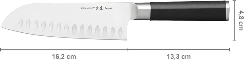 Fiskars Santoku-Messer mit Kullen, Sensei, Gesamtlänge: 29,5 cm, Rostfreier Stahl mit hohem Kohlenst