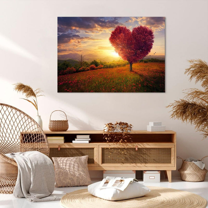 Bilder auf Leinwand 100x70cm Leinwandbild mit Rahmen Baum Wiese Blume Gross Wanddeko Bild Schlafzimm