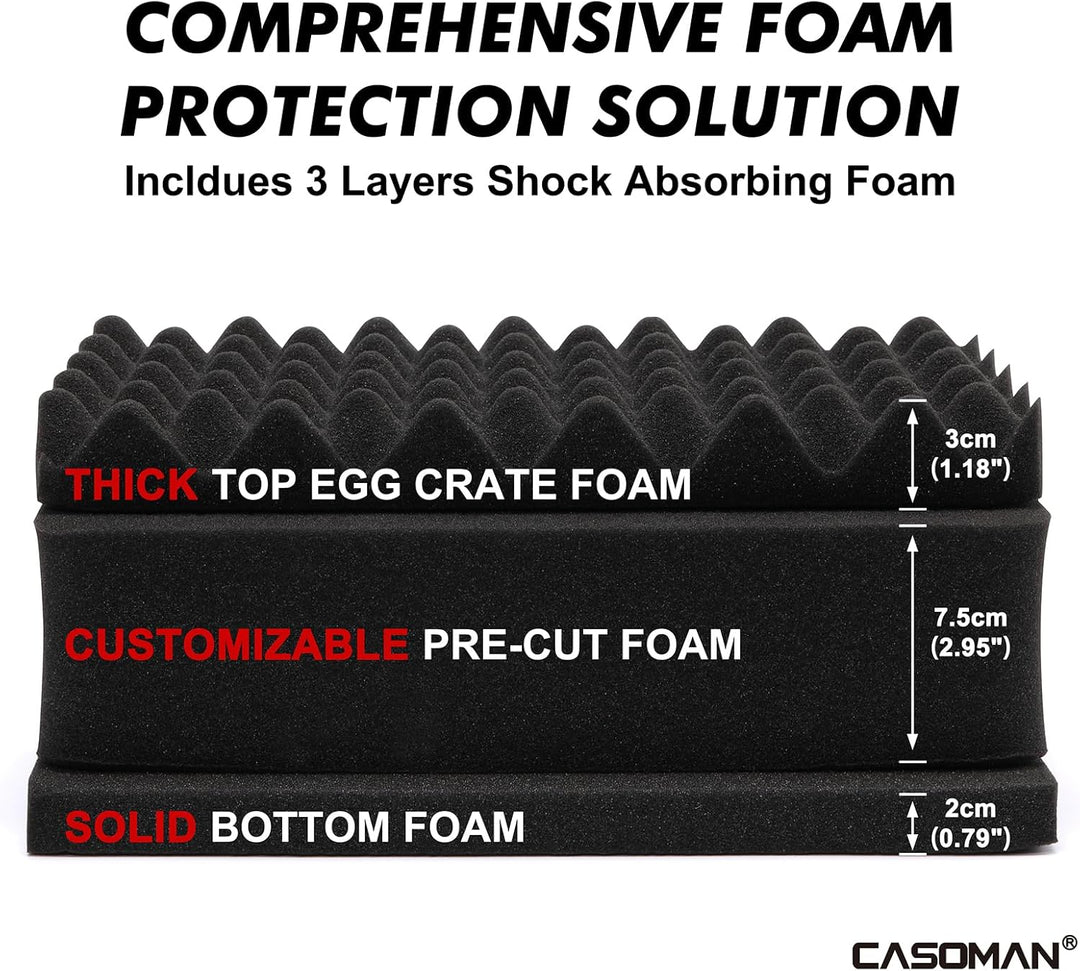 CASOMAN Water-Proof and Dust-Proof Protective Sturdy Plastic Storage Case with Cush-Proof Sponge and