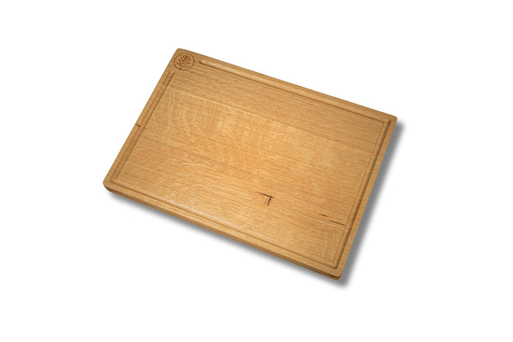Schneidebrett Holz 100% Eiche Massivholz | Mit Saftrille | Grösse 35x25 cm | Hackbrett Servierbrett