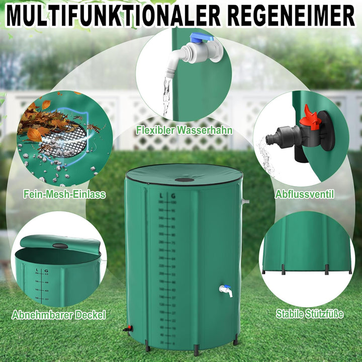 NAIZY Regentonne 750 Liter Regenwassertonne Zusammenklappbar Regenwassertank mit Regenfass PVC Schut