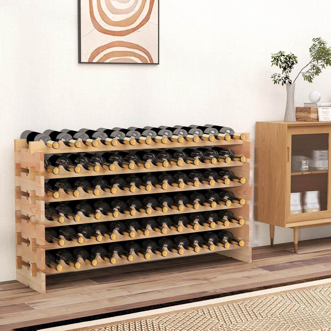 GOPLUS Weinregal Holz, Flaschenregal mit 6 Ebenen für 72 Flaschen, Flaschenhalter aus Kiefernholz, W