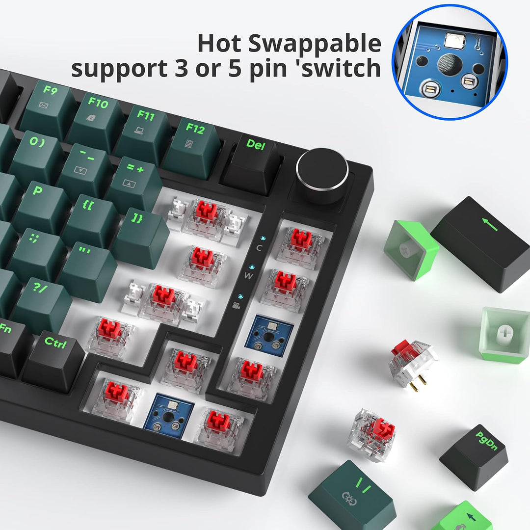 Fogruaden Kabelgebundene 75% mechanische Tastatur Hot Swap, roter Schalter, RGB-Hintergrundbeleuchtu