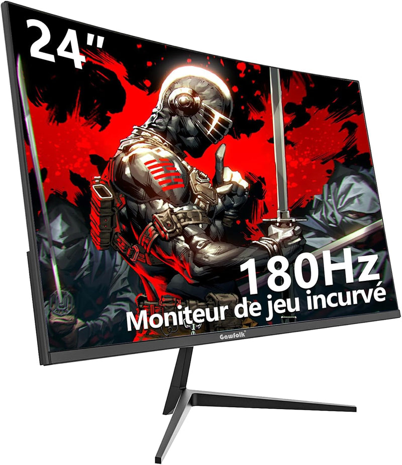 Gawfolk Écran PC 24 Pouces incurvé Gaming Moniteur 180hz, fhd 1080p 1ms sans Lunette, freesync, 100%