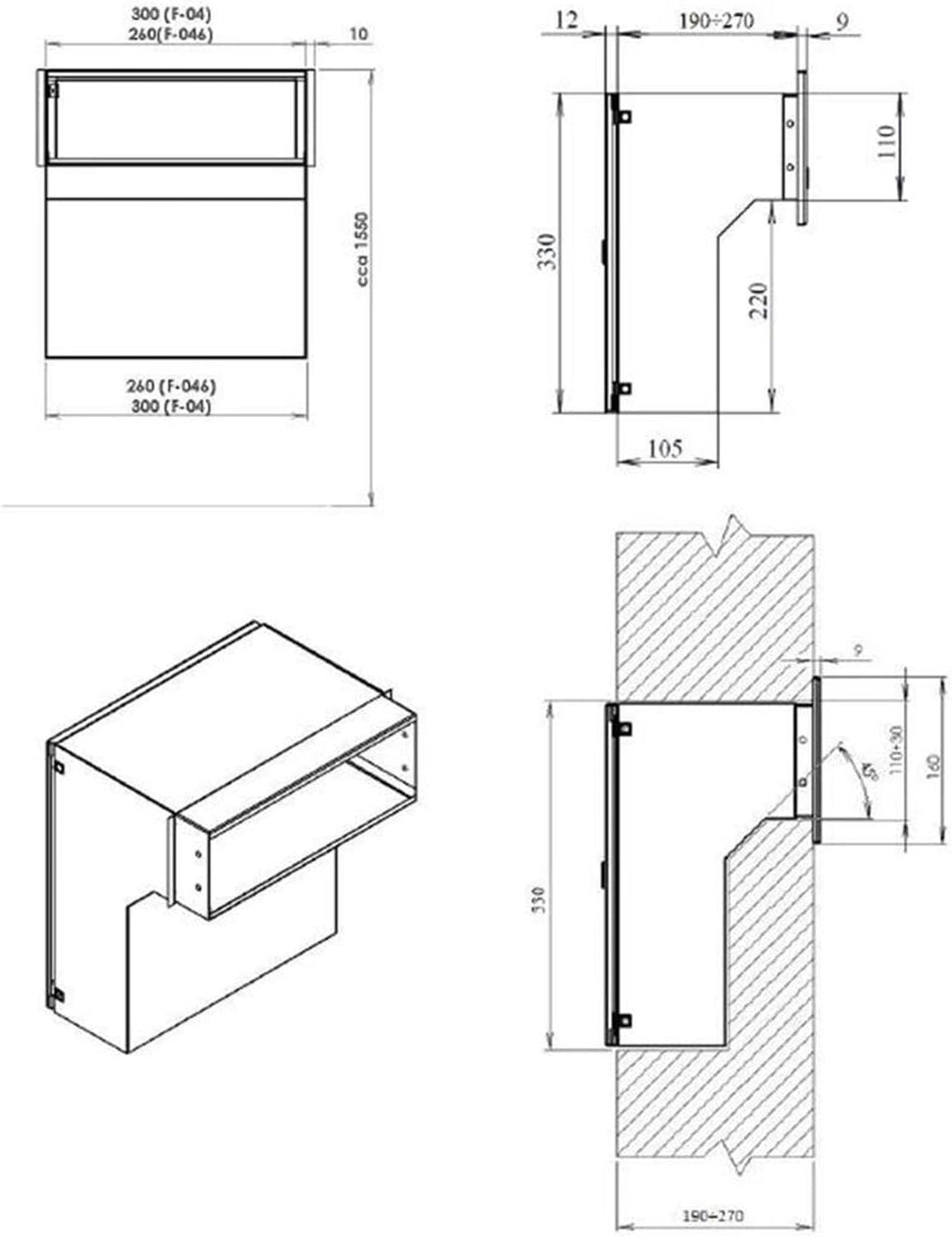 F-04 Edelstahl Mauerdurchwurf Briefkasten (Tiefe: 18-27 cm) - LETTERBOX24.de
