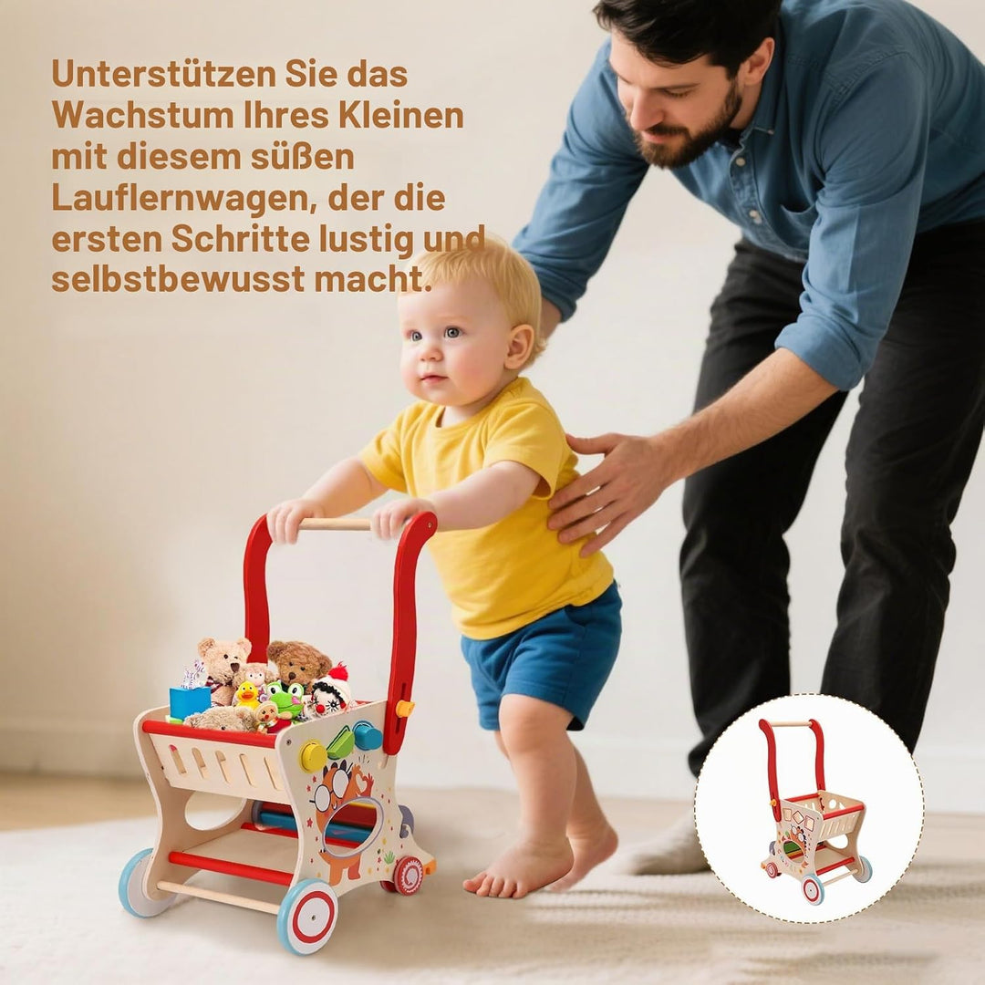 Holz Lauflernwagen für Kleinkinder 1-3 Jahre, Multifunktionaler Einkaufswagen Spielzeug mit Formsort