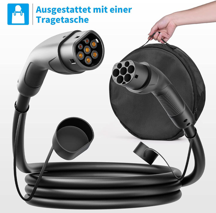Rosaking Typ 2 Ladekabel 22kW,5M EV Ladekabel mit 3 Phasen＆IEC 62196,32A Elektrofahrzeuge Ladekabel