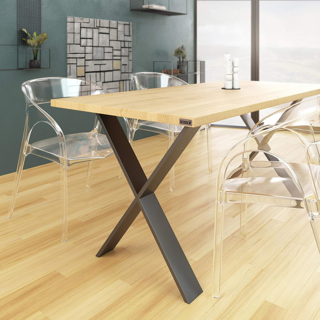 sossai® Stahl Tischgestell Tischkufen Tischbeine X-Form | TKX3 | Farbe: Schwarz | 2 Stück | Breite 6