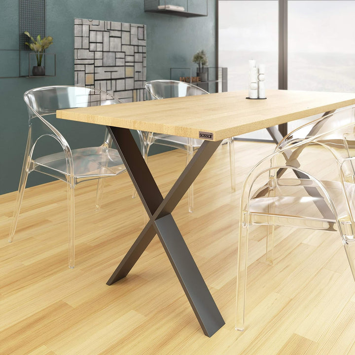 sossai® Stahl Tischgestell Tischkufen Tischbeine X-Form | TKX3 | Farbe: Schwarz | 2 Stück | Breite 6