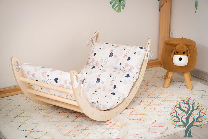 WoodsCraft Kletterbogen mit Kissen - Holz Klettergerüst Indoor - Hypoallergen Kissen für Kletterboge