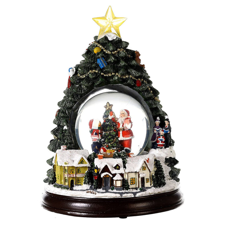 Schneekugel mit Winterdorf und Weihnachtsbaum, 25 cm hoch