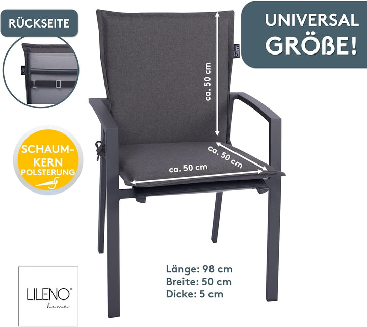 LILENO HOME Gartenstuhl Auflagen als [2er Set - Niedriglehner] in Anthrazit Y - bequeme Liegen als S