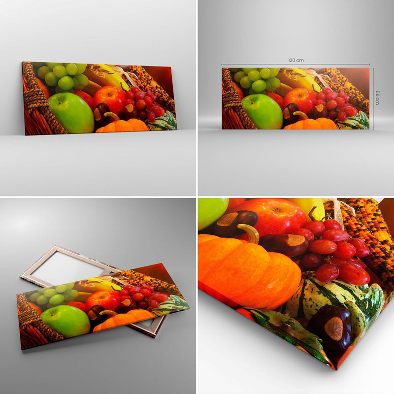 Wandbilder Dekoration Wohnzimmer Weidenkorb Obst Gemüse Panorama Bilder auf Leinwand 120x50cm Leinwa