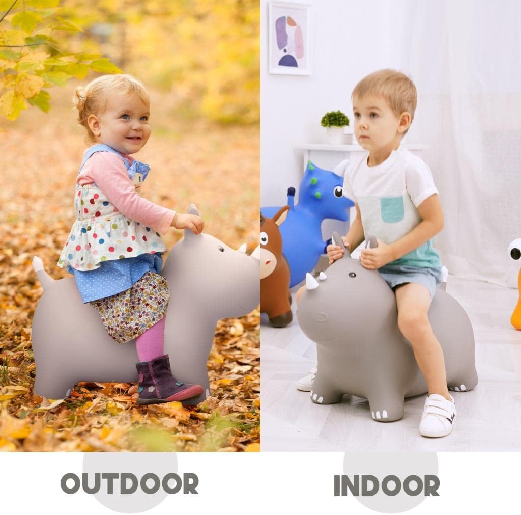 INPODAK hüpftier, Nashorn Hüpftier für Kinder, hüpftier ab 1 2 3 4 5 6 Jahre, Kleinkind Hüpfpferd, A