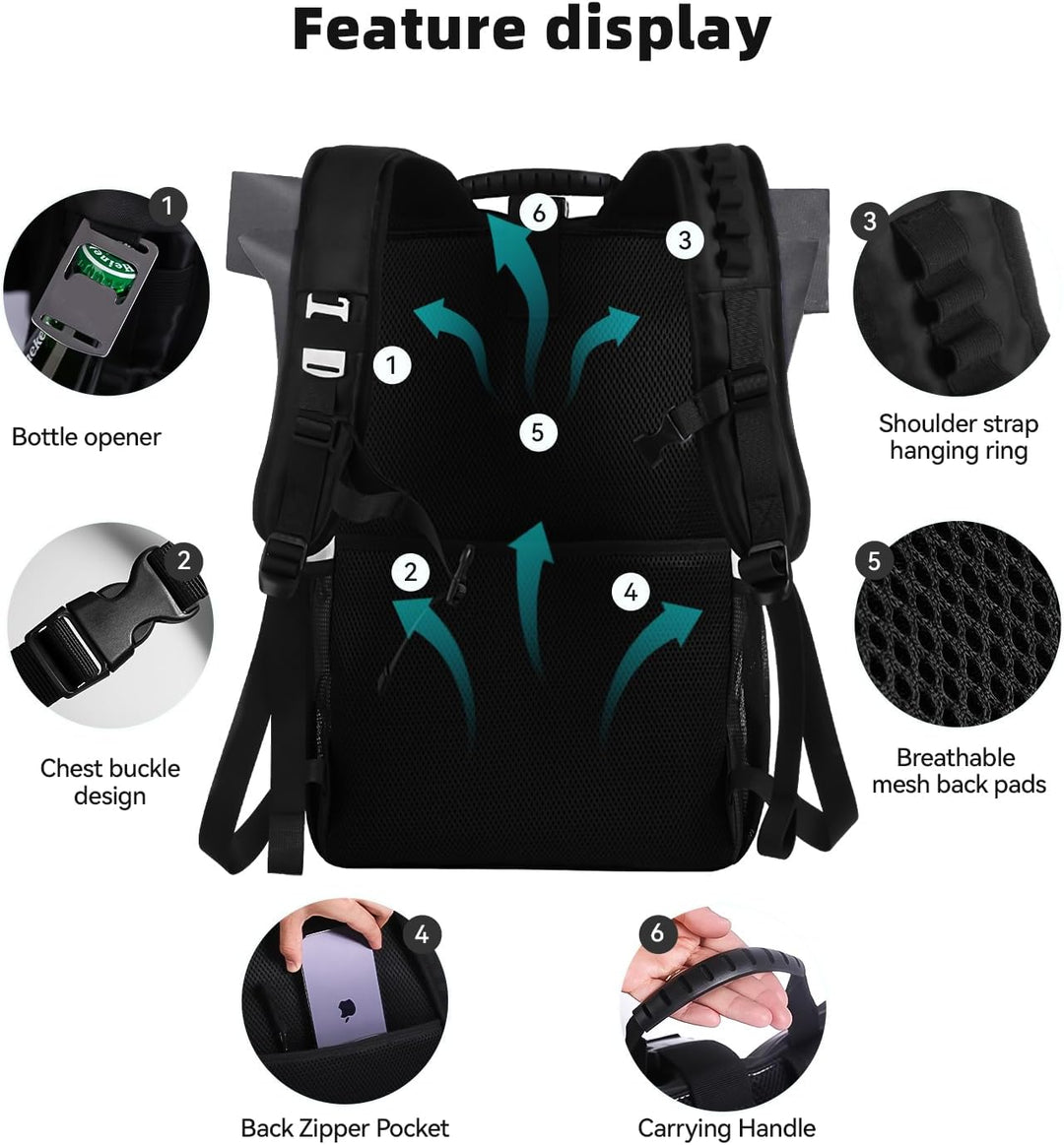 DEWUR 35L Thermo Rücksack Kühlrücksack Kühltasche Wasserdichter Picknickrücksack mit Flaschenöffner