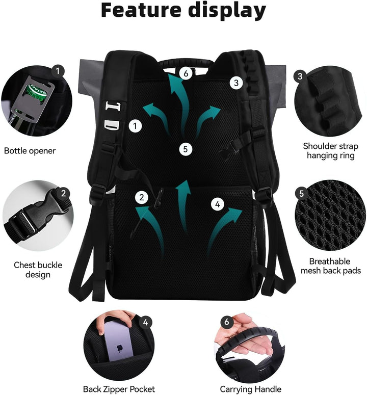 DEWUR 35L Thermo Rücksack Kühlrücksack Kühltasche Wasserdichter Picknickrücksack mit Flaschenöffner
