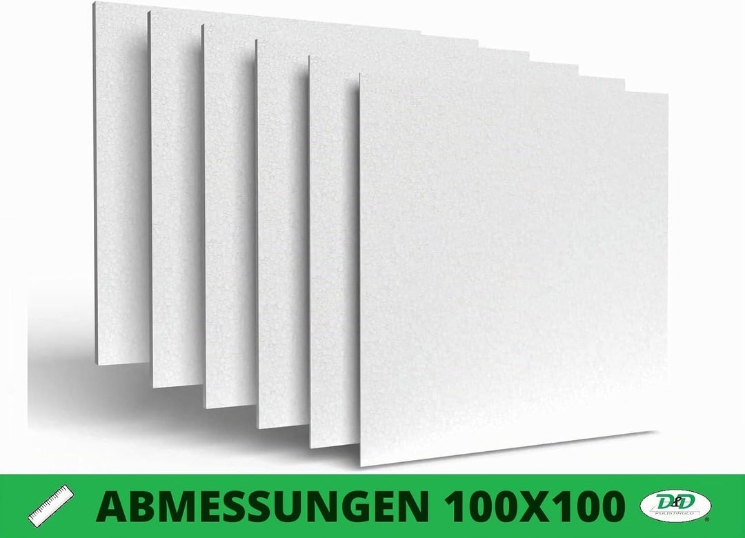 D. & D. Polystyrol 100 cm x 100 cm, Mehrzweck-Platten Dichte 15 kg/m³, EPS 80 (2 Platten H 5 cm) 2 L