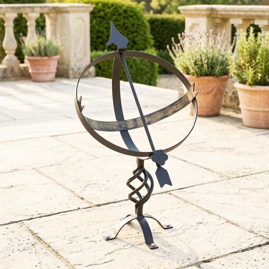 DanDiBo Sonnenuhr Schwarz aus Metall Schmiedeeisen Wetterfest 72 cm Gartenuhr Uhr Garten