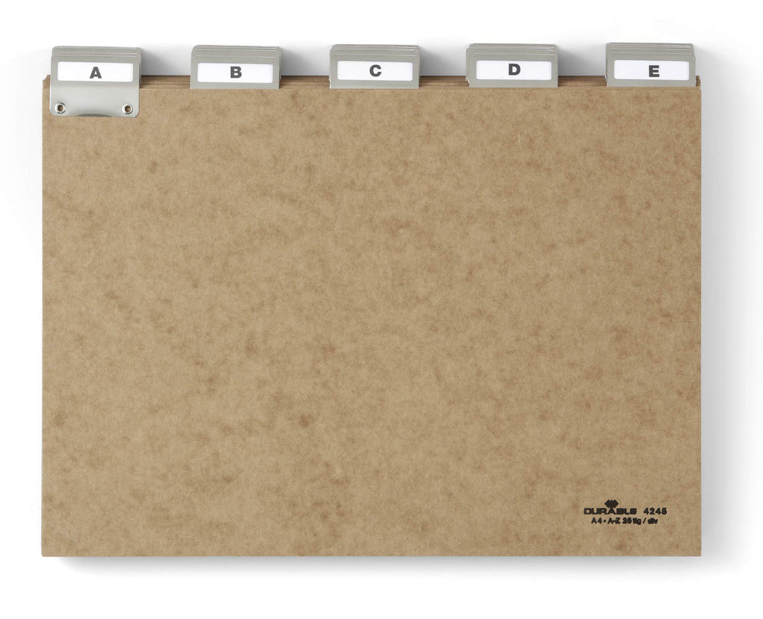 Durable Leitregister A-Z aus Pressspan, 5/5 Teilung & beschriftbare Taben, A4 quer, braun, 424511 A4