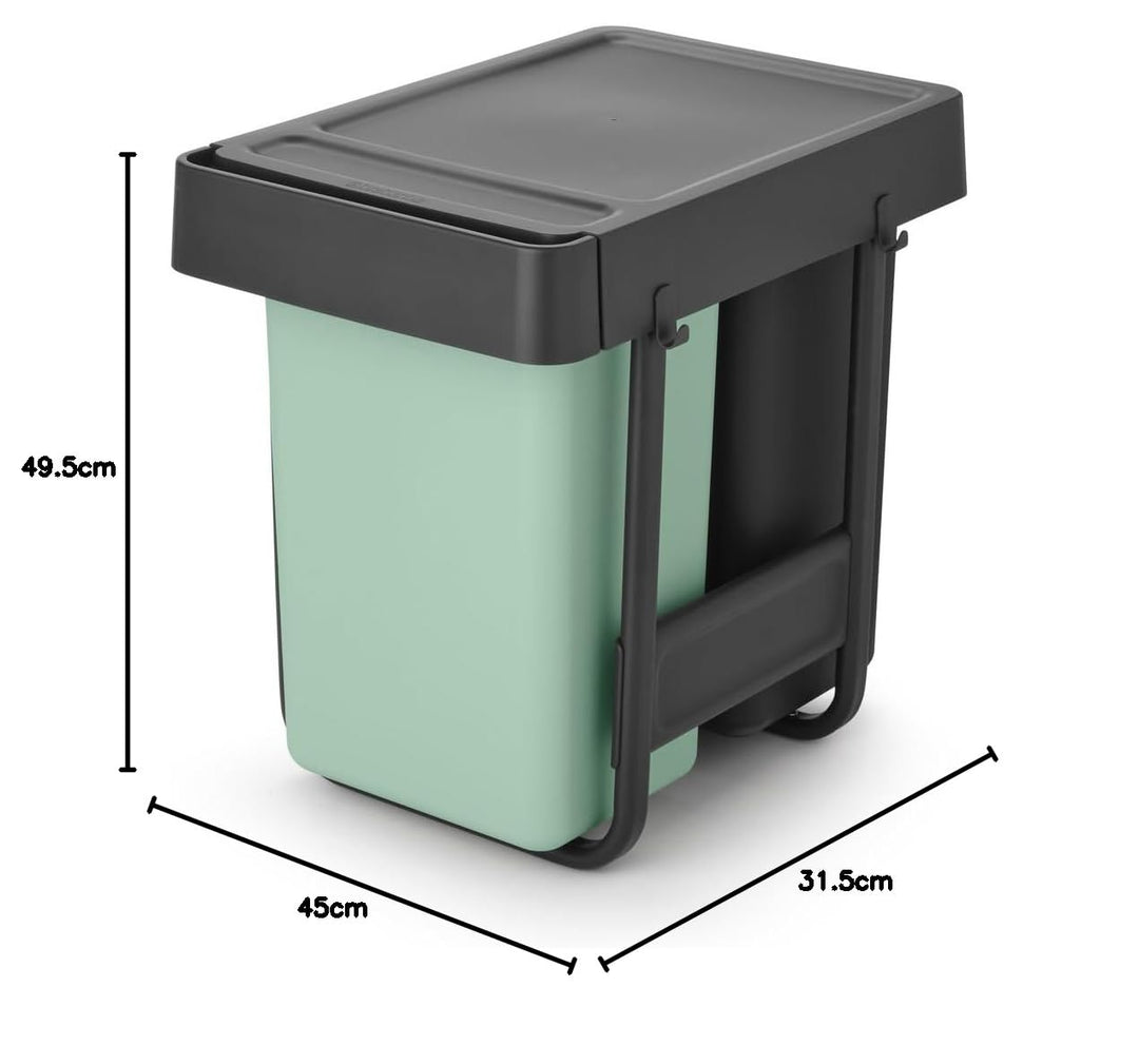 Brabantia Sort & Go Ausziehmülleimer | 2 x 15 l Einbaumülleimer für die Unterschranktür | Integriert