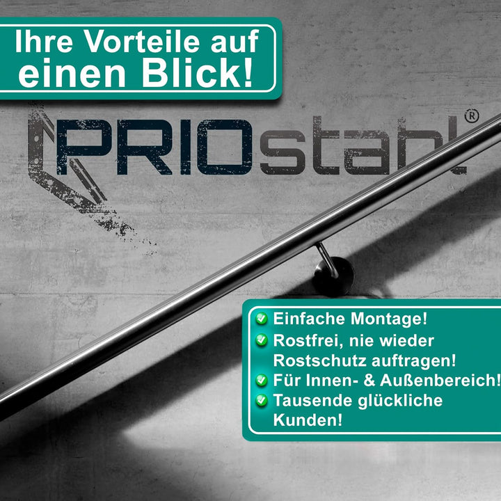 PRIOstahl Handlaufhalter Wandhalter Handlaufstütze Rohrhalter Geländerhalterung - 4 x Handlaufträger