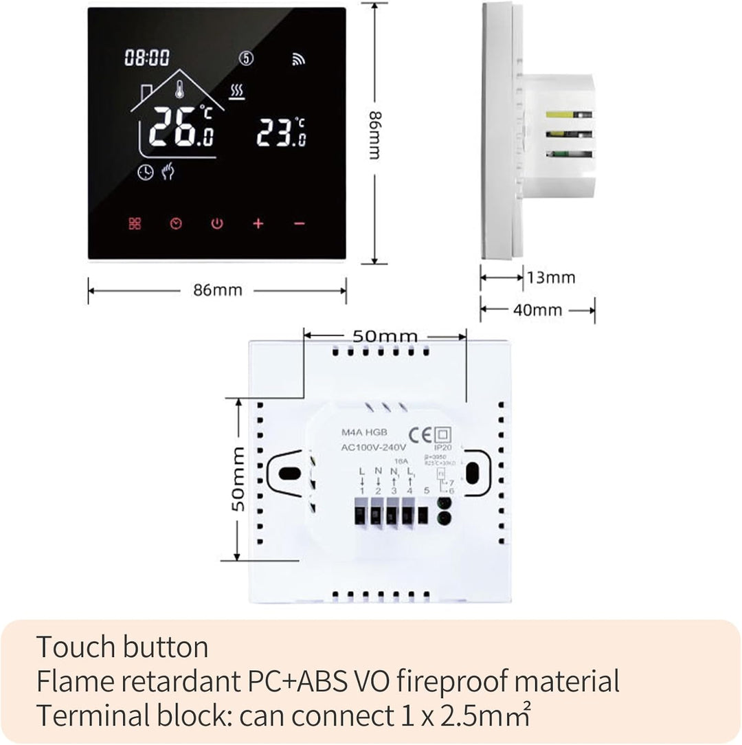 Smart WiFi Thermostat Fussbodenheizung Wasser, Tuya WiFi Heizungsthermostat LED Display Touchscreen