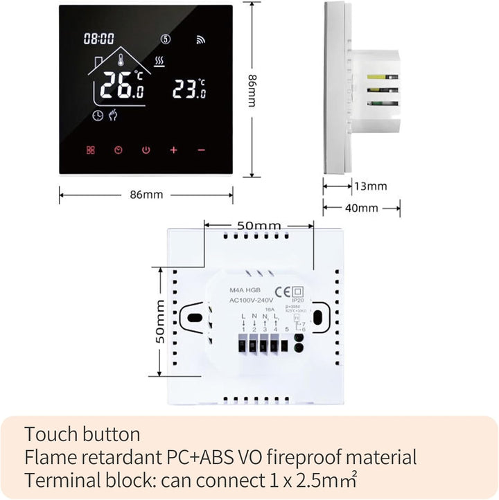 Smart WiFi Thermostat Fussbodenheizung Wasser, Tuya WiFi Heizungsthermostat LED Display Touchscreen