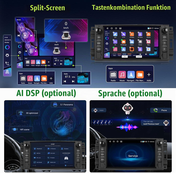 Android 15, 4G+64G CAMECHO Autoradio für Jeep Wrangler Compass Grand Cherokee/Chrysler 300C/Dodge Ra
