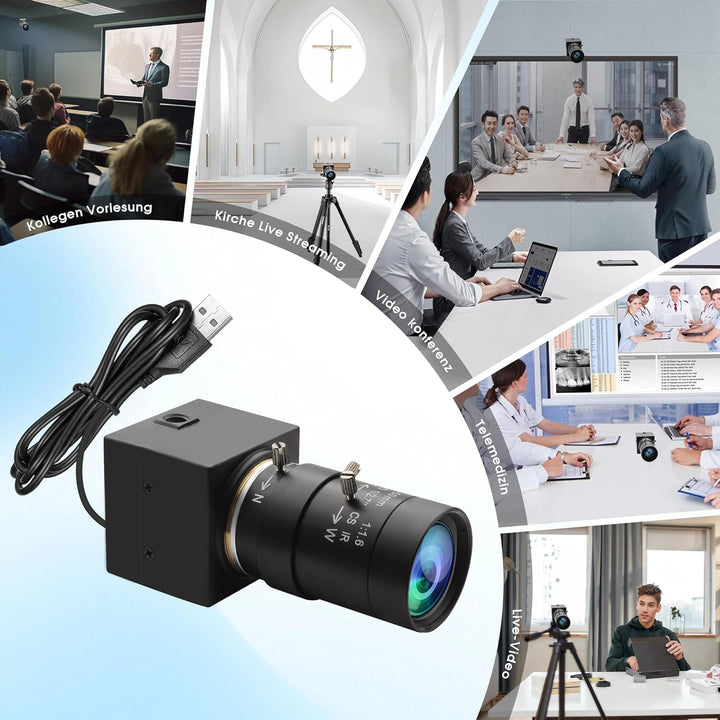 1080P Full HD Zoom USB Kamera, 0,01 Lux Mini Webcam mit geringer Beleuchtung, 5-50 mm 10x optisches