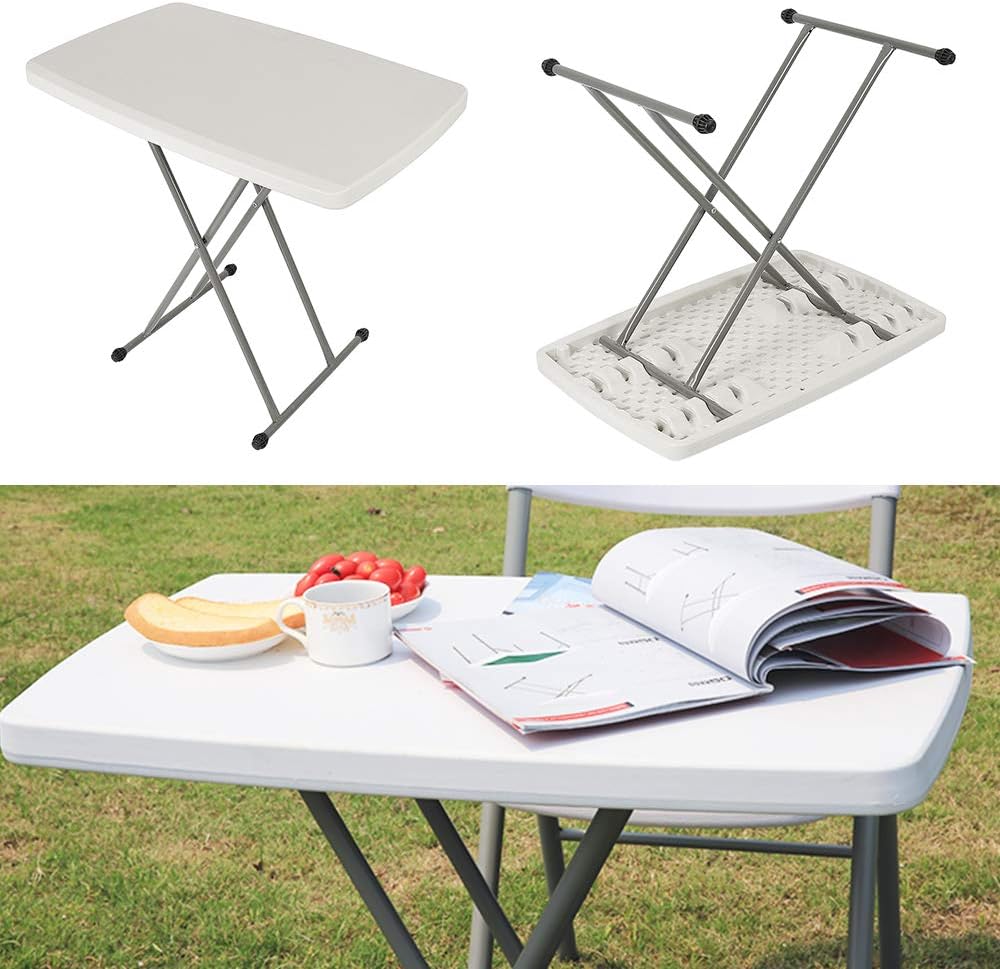 Klapptisch, Campingtisch, 76 cm, kompakter und klappbarer Tisch, verstellbar, weiss, Material: HDPE,