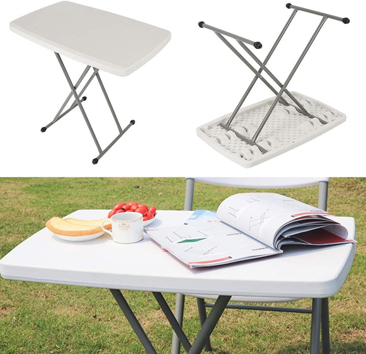 Klapptisch, Campingtisch, 76 cm, kompakter und klappbarer Tisch, verstellbar, weiss, Material: HDPE,