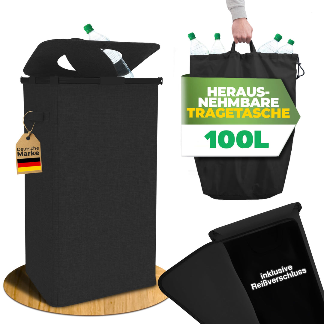 Pfandflaschen Sammelbehälter Metallrahmen mit Tragetasche, Reissverschluss und Drehdeckel am Pfandfl