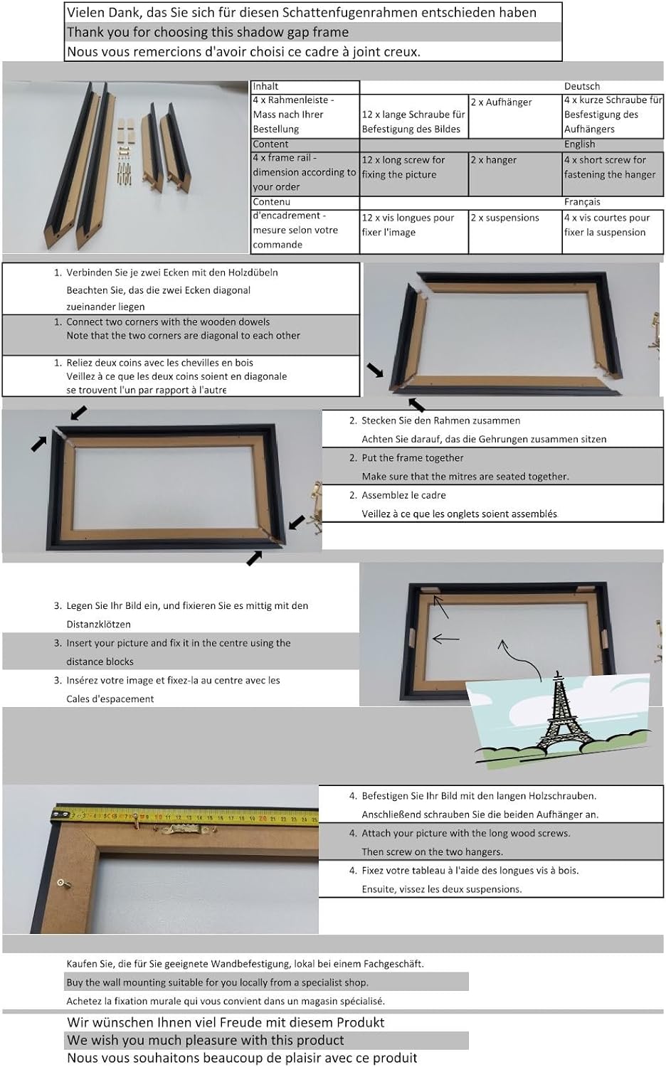 Stallmann Design Schattenfugenrahmen 30x90 cm schwarz, Bilderrahmen für Leinwandbilder auf Keilrahme