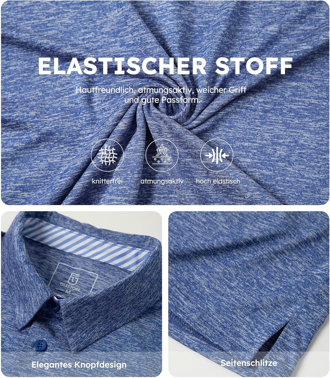 GLESTORE Poloshirt Herren Golf Kurzarm Poloshirts für Männer Polohemd Sport Polo Shirt M L1-light Bl