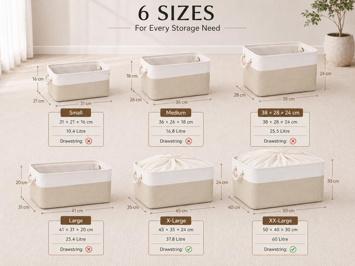 Mangata Grosse Aufbewahrungsbox 4er Set, Canvas Stoff Aufbewahrungskörbe mit Griffen für Schränke, K