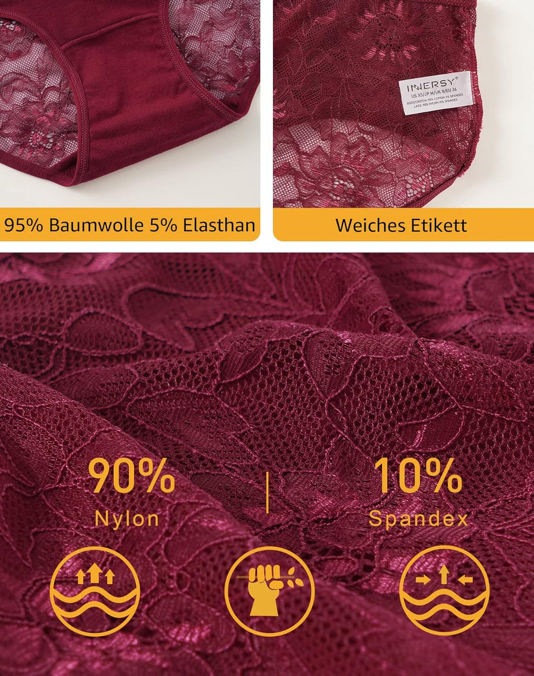 INNERSY Unterhosen Damen Spitze Stretch Sexy Hipster Unterwäsche Frauen Weich Pantys 5er Pack XS Sch