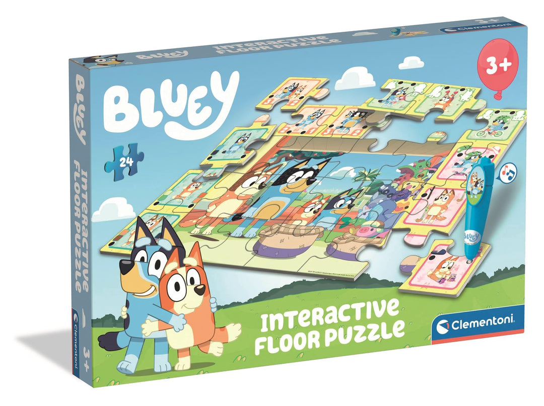 Clementoni Quiz-Bodenpuzzle - Bluey - Interaktives Puzzle mit Stift, Lernspiel für Kinder ab 3 Jahre