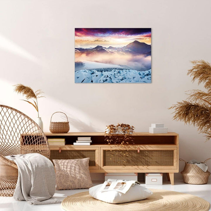 Bilder auf Leinwand Berge Schnee Winter Leinwandbild mit Rahmen 70x50cm Wandbilder Dekoration Wohnzi