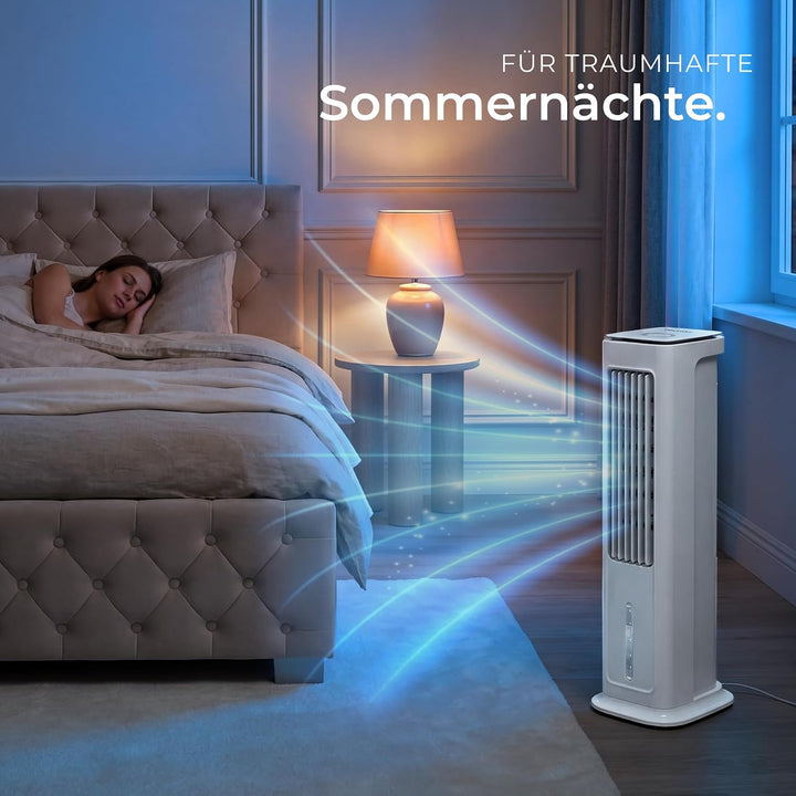 tectake® Luftkühler, 4in1, extrem leise, energiesparend, mit 5 l Wassertank, Touch-Display, 3 Modi,