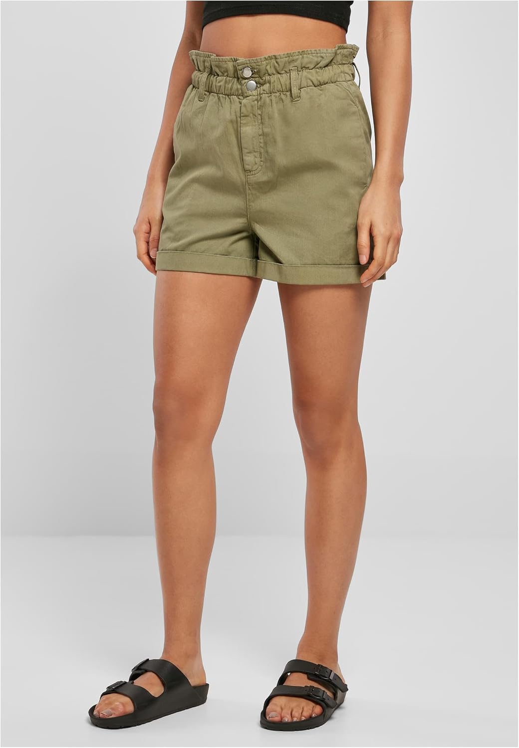Urban Classics Damen Ladies Paperbag Shorts 27 Khaki, 27 Khaki