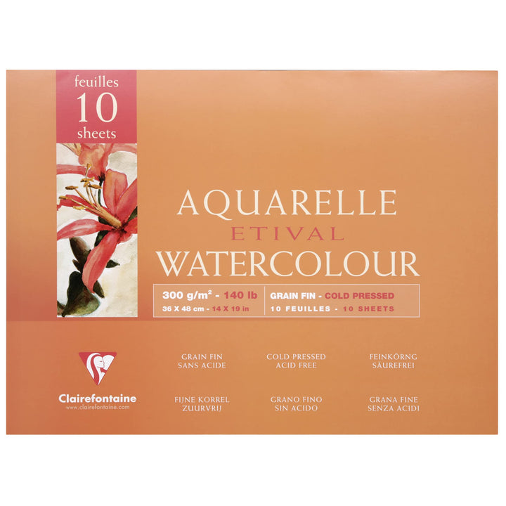 Clairefontaine 96573C Malblock, 4-seitig verleimt Aquarellpapier Feinkörnig, Etival/Zellulose, 36 x