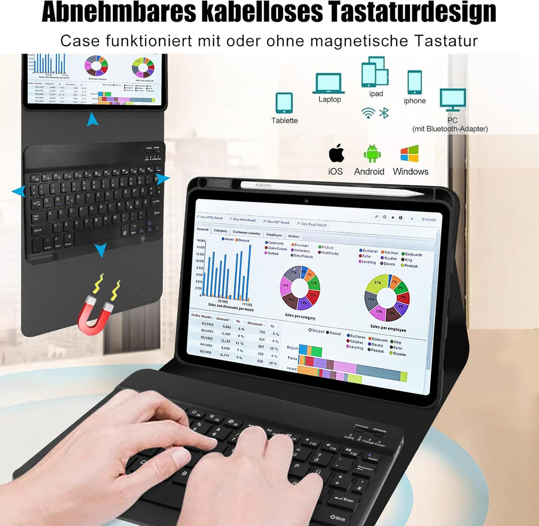 YUEJIDZ Tastatur Hülle für ‎Xiaomi Pad 6 11 Zoll,Smart Cover mit QWERTZ Deutsch Tastatur für Xiaomi