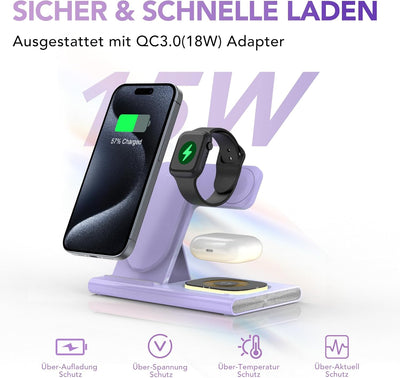 COCIVIVRE 3 in 1 Faltbar kabellose Ladestation für Apple Watch und i Phone Induktive Ladegerät kompa