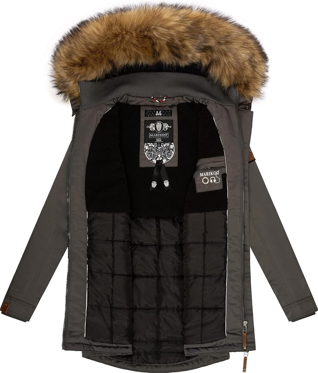 MARIKOO Damen Warmer Winterparka mit Kapuze Sanakoo XS-XXL S Anthracite, S Anthracite