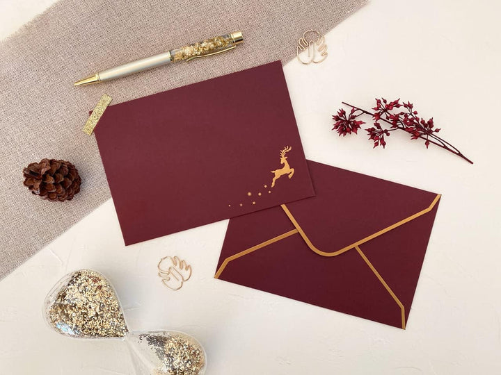 25 Premium Briefumschläge Weihnachten - Weihnachtskuvert heissfolienveredelt mit Rentier mit Wachs-S