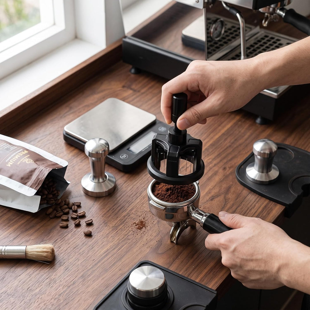 WDT Tool, Rührer-Verteilungswerkzeug, Verstellbare Nadelhöhe, Aluminiumlegierung, Edelstahl, Kaffeev