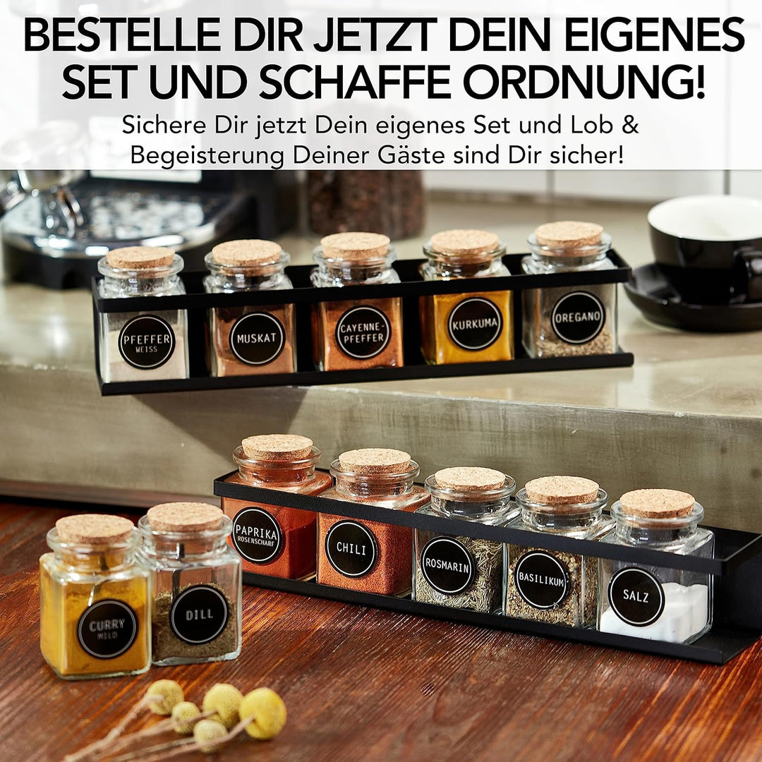 LIKAYA® Gewürzregal 2er Set aus schwarzem Metall mit 3M™ Klebepads für zB unsere Gewürzgläser (2x6 S
