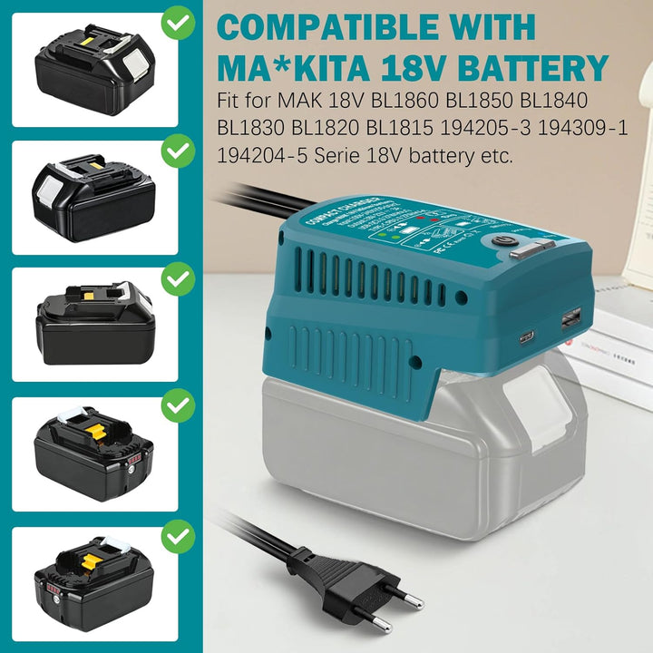 Musik ladegerät für Makita 18V BL1830 BL1850 BL1860 Batterie, mit USB und Typ-C-Ausgang, 110V 3A Sch